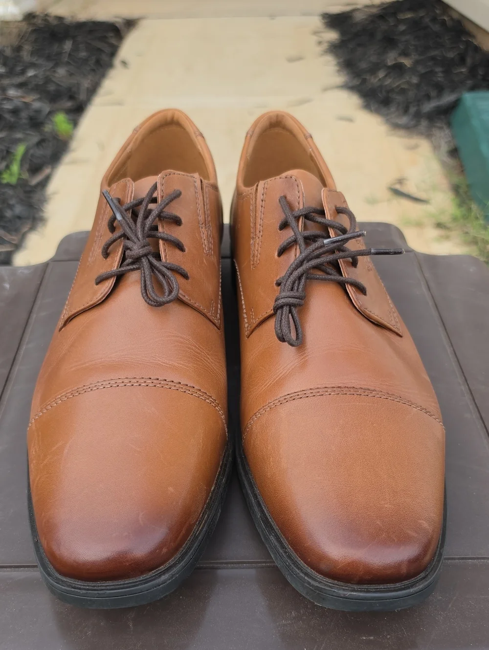 Clarks Men's Tilden Cap Oxford Flat Dark Tan Lea Size 13 Dress Shoe